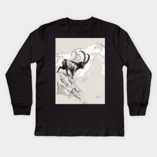 Alpine Ibex on rock Kids Long Sleeve T-Shirt